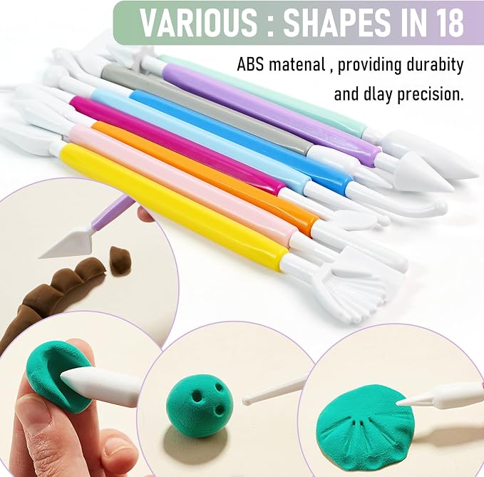 Clay Tools 18PCS Air Dry Clay Double-Ended Tool Kit Plastic Clay Sculpting - Image 4