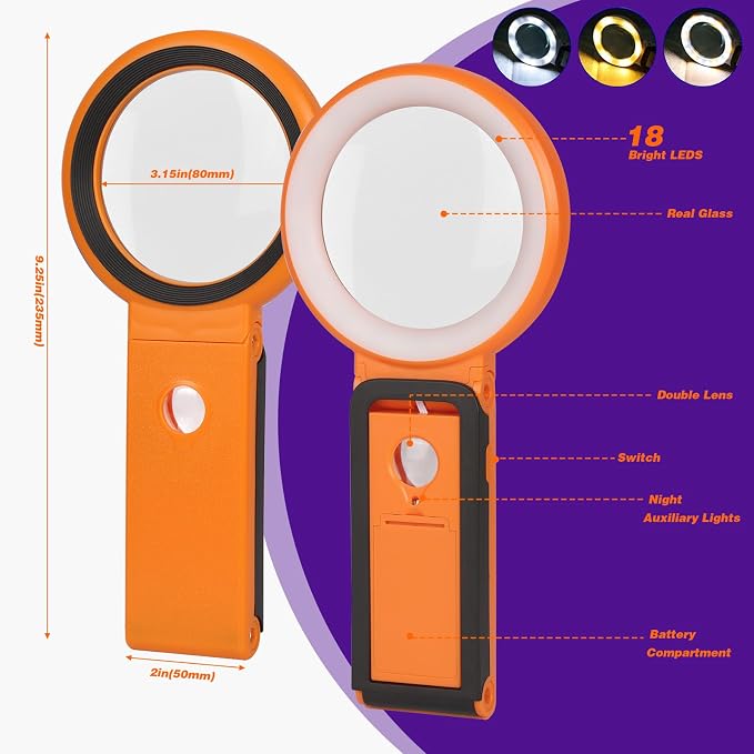 Magnifying Glass with Light and Stand, Foldable Handheld Magnifying Glass 18 - Image 6