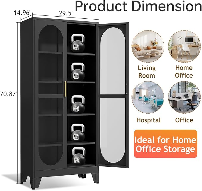 Display Cabinet with Glass Door, Metal Curio Cabinet Multi-Purpose Display Case - Image 3