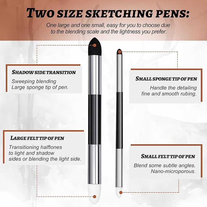 Kosiz 2 Pcs Blending Sponge Pen Double Headed Rub and Buff Washable Sketch - Image 3