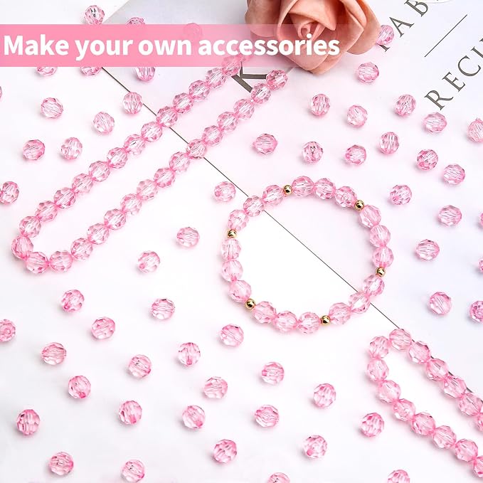 BONNY BOXX 500pcs 8mm Acrylic Faceted Round Crystal Beads Transparent Pink - Image 4