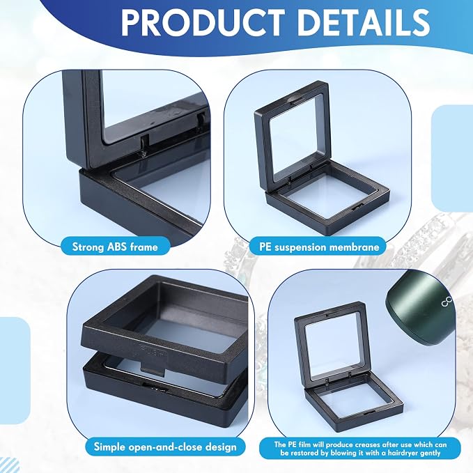 60 Pcs 3D Floating Display Case PE Film Jewelry Storage Box Coins Display Frame - Image 4