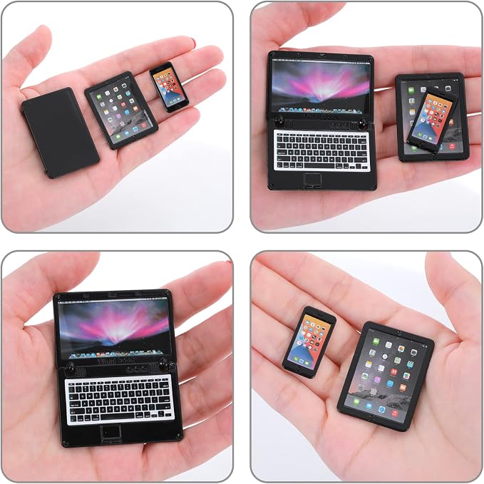 cobee 3Pcs Miniature Dollhouse Décor, 1:12 Metal Simulation Laptop Tablet Smart - Image 5