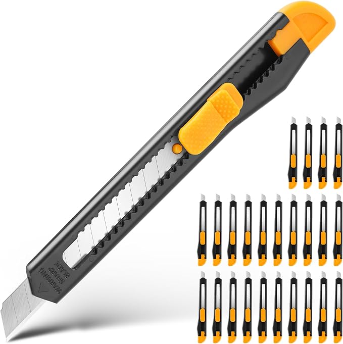 24 Pack Box Cutter Retractable, Utility Knife 9MM Wide Snap-Off Blades by TIFICAL