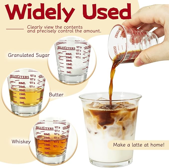 4 Pack Shot Glass Measuring Cup, Espresso Shot Glasses Liquid Heavy, Thick Base - Image 5