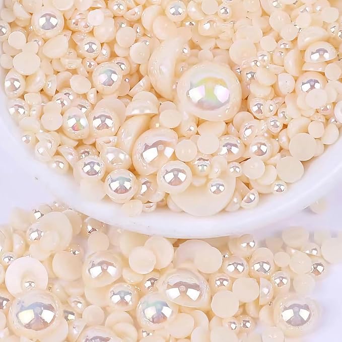 2000PCS AB Color Imitation Half Round Pearls Bead Loose Beads Gems, Mixed Sizes by UYTRDVG