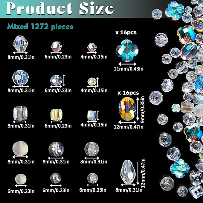 1272Pcs Glass Beads for Jewelry Making, AB Color - Image 3
