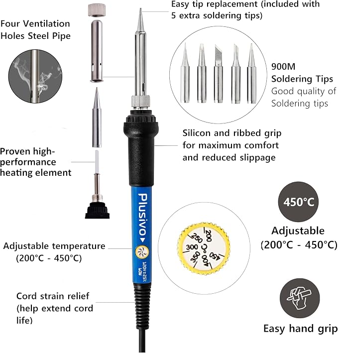 Soldering Iron Kit, 60W Soldering Iron Adjustable Temperature 25-in-1, 5 Solder - Image 4