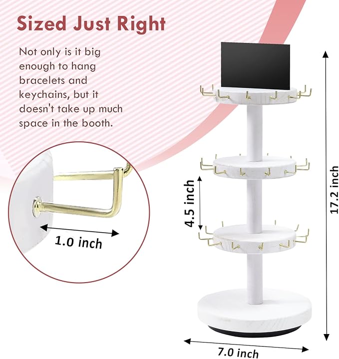 Pinzoveco Bracelet Holder, 3 Tier Wooden Rotating Bracelet Display Stand - Image 5