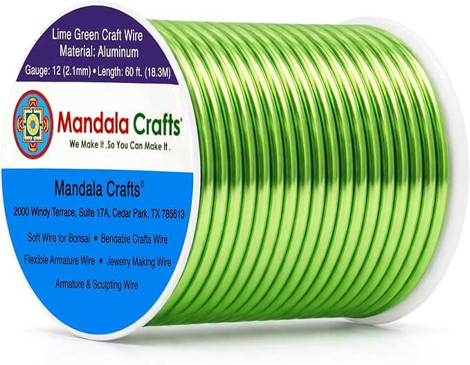 Mandala Crafts 12 Gauge Lime Green Anodized Aluminum Craft Wire, 60 FT | Colored by MandalaCrafts