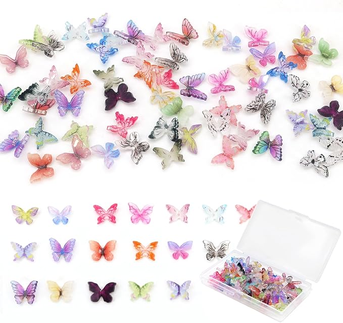 60Pcs Mini Resin Butterflies, Miniature Dollhouse Accessories Tiny Butterflies by QUPIVA