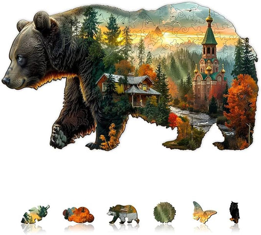 Forest Bear Puzzles Adults Gifts Wooden 150 Pieces 13.4 * 7.8in by Jollitot