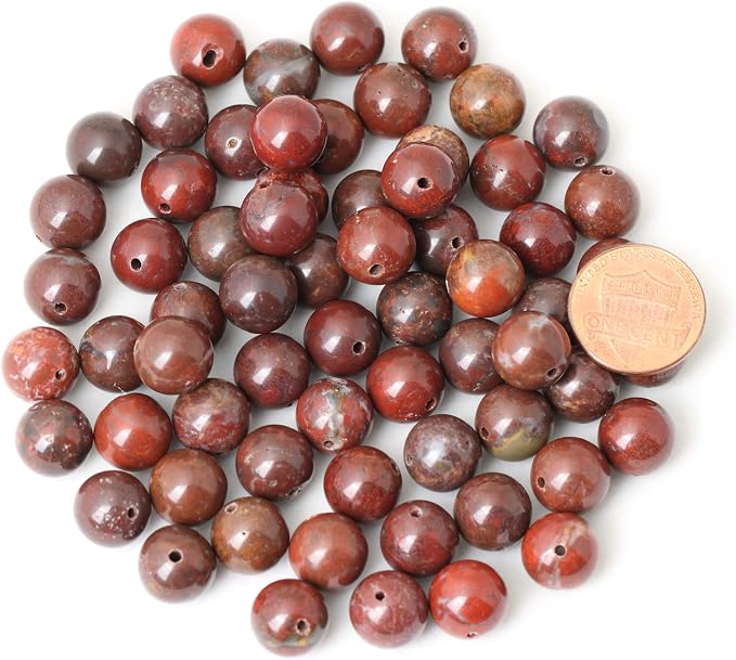 35PCS 10mm Natural Red Brecciated Jasper Gemstone Round Loose Beads Stone Beads - Image 2