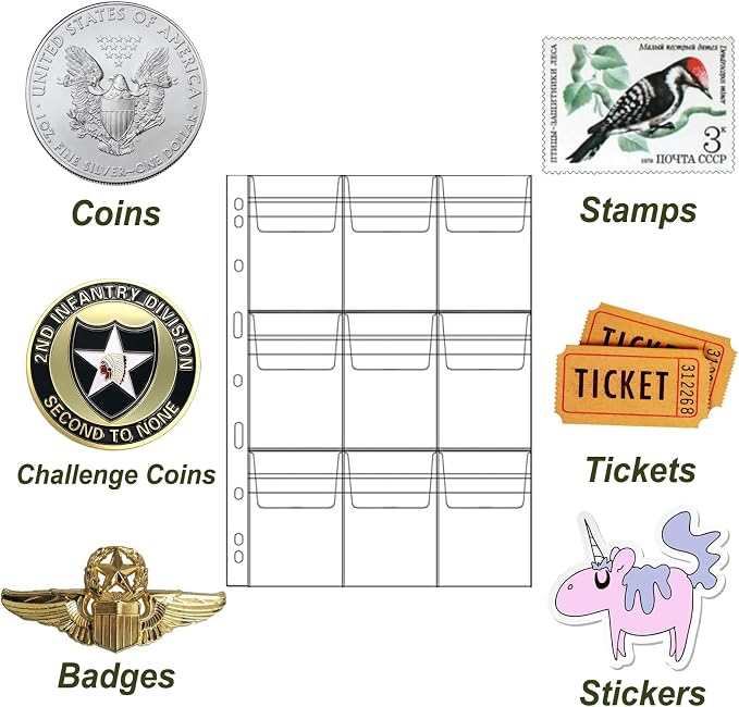 MUQING 180 Pockets Plastic Coin Collecting Sleeves Pages, 20 Sheets Collection - Image 2