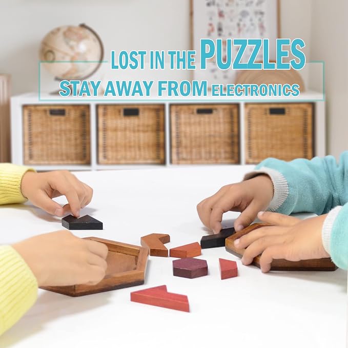 KINGOU Hexagon Tangram Puzzle Wooden Brain Puzzles - Image 2