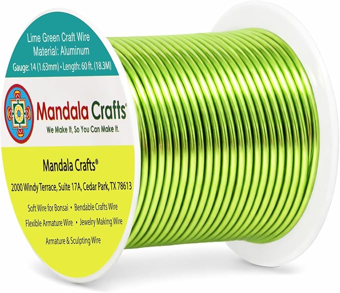 Mandala Crafts 14 Gauge Lime Green Anodized Aluminum Craft Wire, 60 FT | Colored by MandalaCrafts