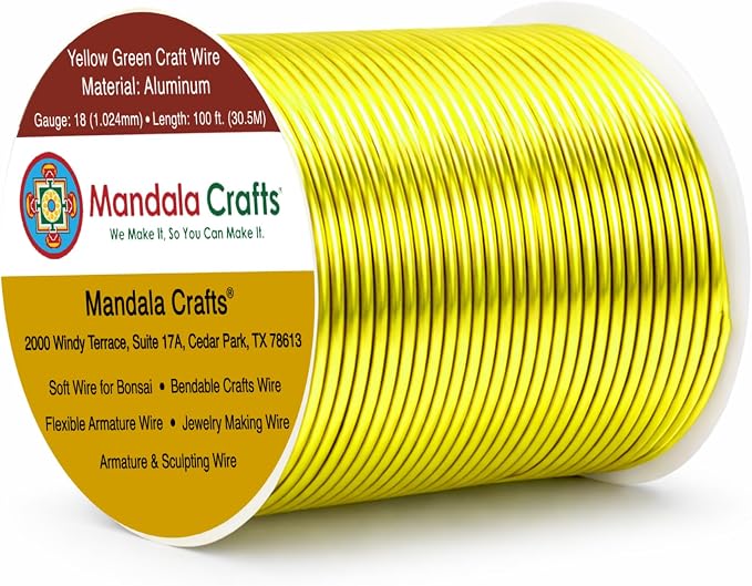 Mandala Crafts 18 Gauge Yellow Green Anodized Aluminum Craft Wire, 100 FT | by MandalaCrafts
