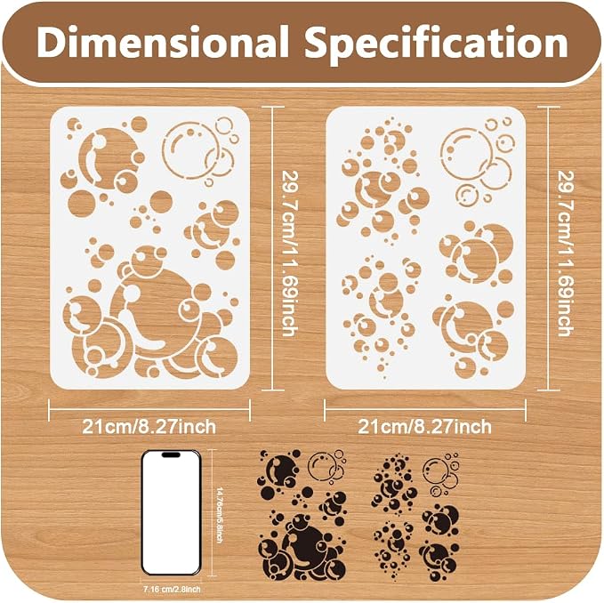 2Pcs Bubbles Stencils for Painting, 11.69"x8.27" Reusable Plastic Blowing - Image 2