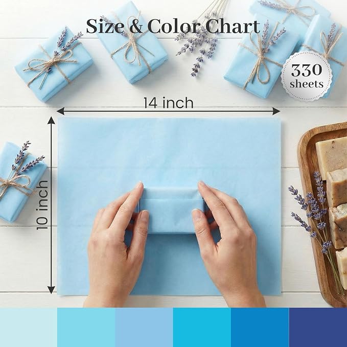 Shindel 330 Sheets Blue Tissue Paper, 14x10 Inch Gift Wrapping Tissue Paper - Image 4