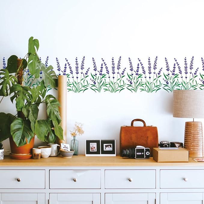 INFUNLY Lavender Wall Stencils for Painting 11.8x11.8 Tile Stencil Set Reusable - Image 2