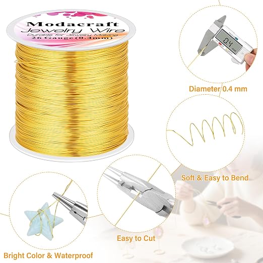 ModaCraft 26 Gauge Ultra-FINE Jewelry Wire Gold + 4-in-1 Ergonomic Pliers Set | - Image 2