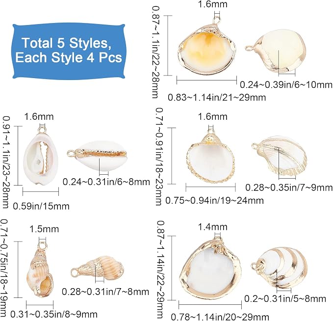SUNNYCLUE 1 Box 20Pcs 5 Styles Freshwater Shell Charms Ocean Beach Cowrie - Image 2