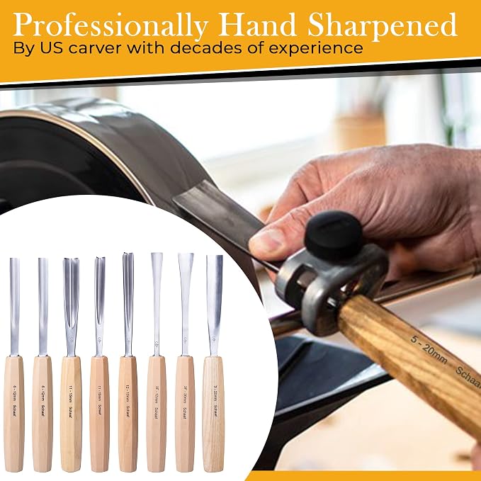 Schaaf Tools Hand-Sharpened Wood Carving Tools Set of 7 Chisels and Gouges - Image 2