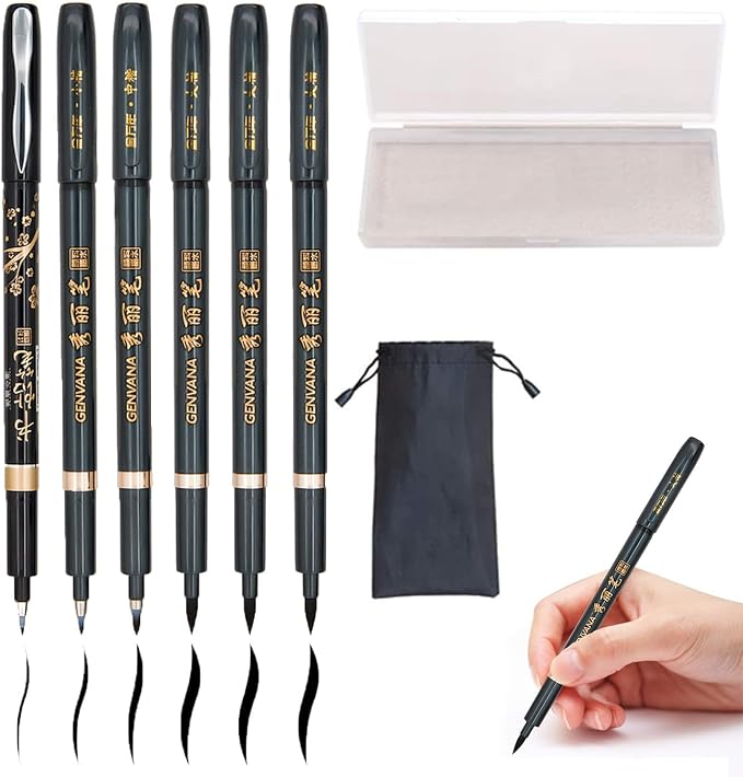 Hand Lettering Pens, Refillable Calligraphy Pens Brush Marker Pens Set Black by Rilanmit