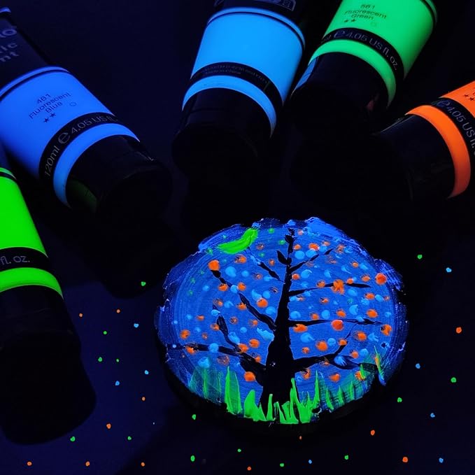 Artecho Yellow Glow in the Dark Acrylic Paint Set, 120ml / 4.05oz | Non-Toxic - Image 5