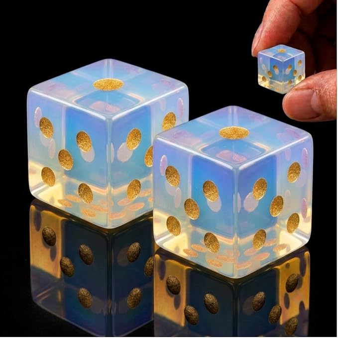 2PCS Crystal D6 Dice, 16mm Natural Gemstone Mahjong Dice Set Stone Dice by YEMEKO