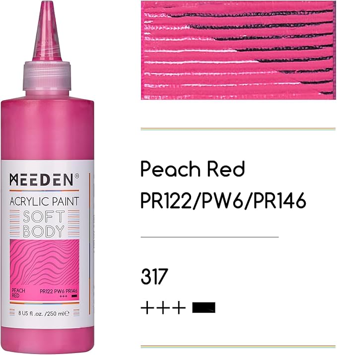 MEEDEN Soft Body Acrylic Paint: Peach Red Matte Finish - 250ml/8.45oz Bulk - Image 2