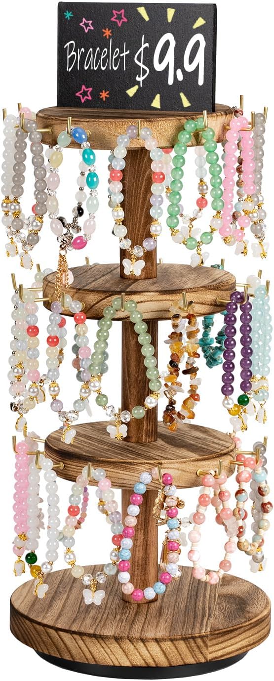 Pinzoveco Bracelet Holder, 3 Tier Wooden Rotating Bracelet Display Stand by Pinzoveco
