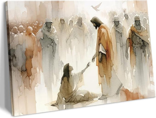 Jesus Heals The Woman Wall Art Canvas Poster Print Artwork by wallart