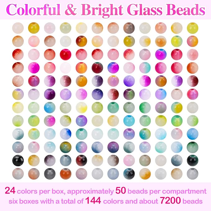 XSEINO About 7200+ pcs 6mm Glass Beads Bracelet Making Kit, 144 Assorted - Image 2