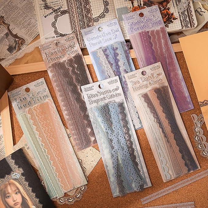 40 Pcs Transparent Lace PET Stickers - Image 2