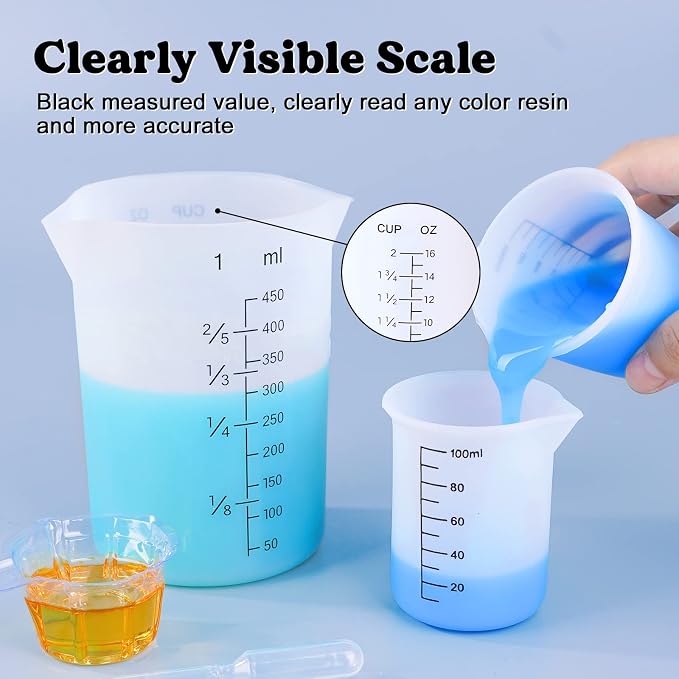 LET'S RESIN Silicone Measuring Cups, 450ml Accurate 2 Scales & 100ml Durable - Image 3