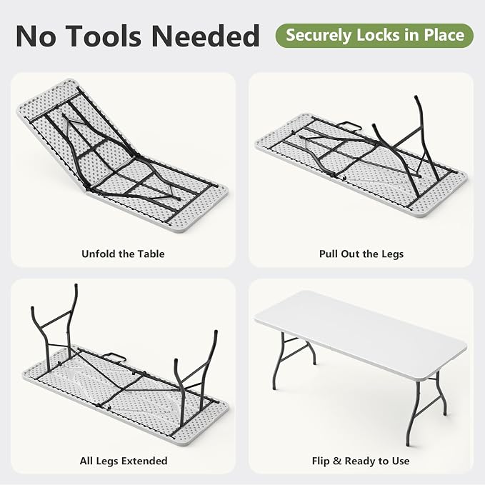 Folding Table 2 Pack, 6 FT Foldable Plastic Table - Image 6