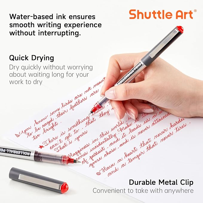 Shuttle Art RollerBall Pens, 25 Pack Red Fine Point Roller Ball Pens, 0.5mm - Image 3