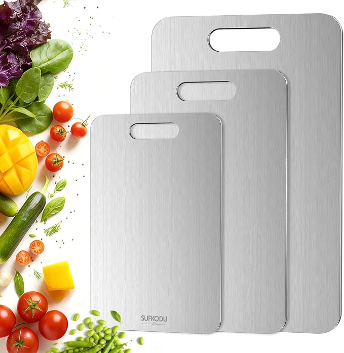Titanium Cutting Board Set of 3, 100% Double-Sided Titanium Cutting Boards by Sufkodu