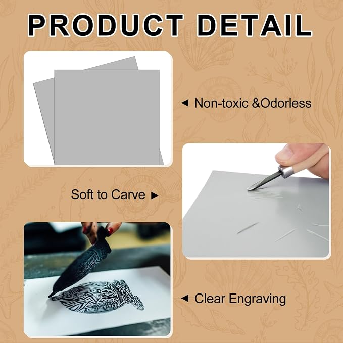 Yeaqee 12 Pcs 12 x 12 Inch Linoleum Blocks - Image 3