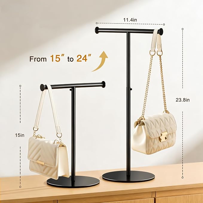 niffgaff T Bar Purse Display Stand Tabletop: Adjustable Height Handbag Holder - Image 2