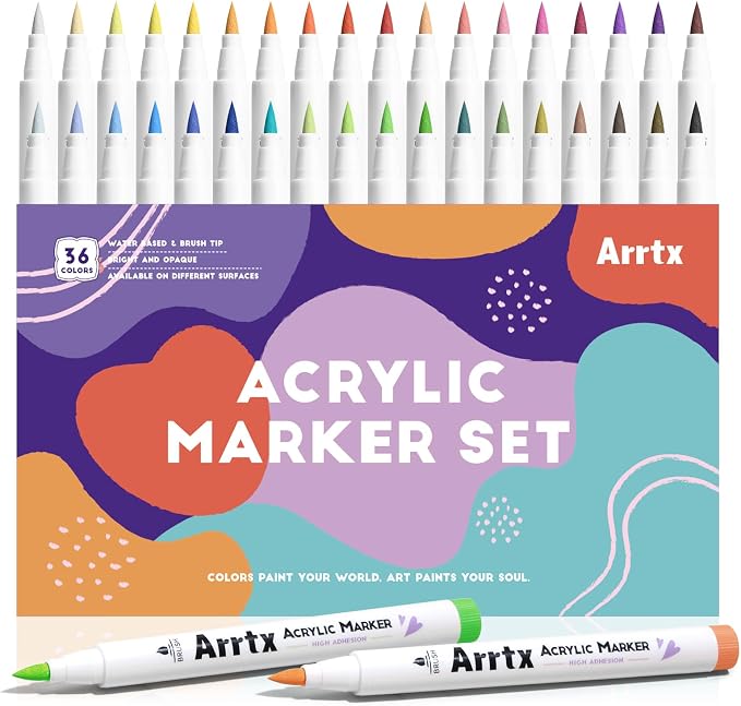 Arrtx Acrylic Paint Pens Basic Series 36D, Brush Tip Markers by Arrtx