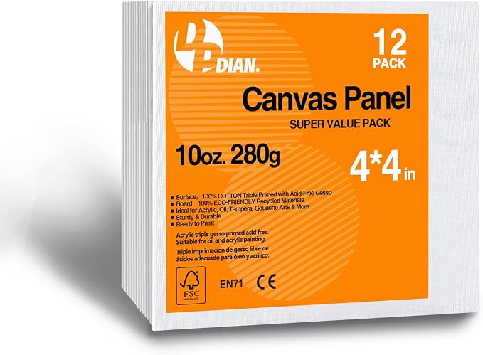 Canvas Boards for Painting 4x4 Inch, Watercolor by DPDIAN