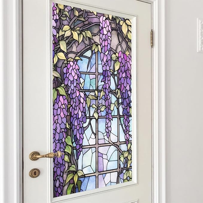 Wisteria Stained Glass Window Frosted Film, Thickened Static Cling Window Cling - Image 2