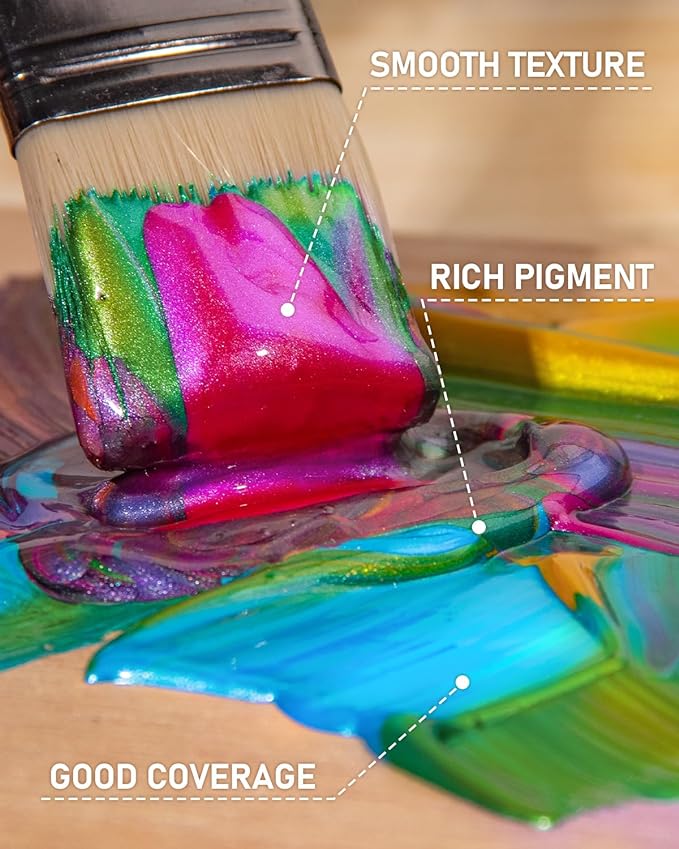 Nicpro 20 Colors Iridescent Acrylic Paint, 8.45oz / 250ml Large Bulk Metallic - Image 5