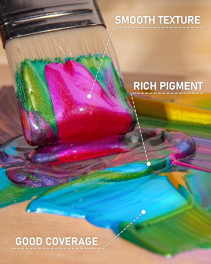 Nicpro 8 Colors Iridescent Acrylic Paint, 8.45oz / 250ml Large Bulk Metallic - Image 4
