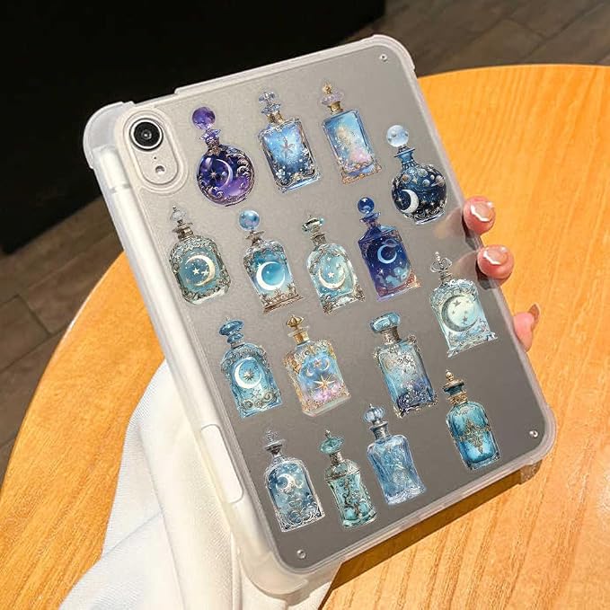 50PCS Lunar Phase Crystal Bottle Stickers – Clear Watercolor Moon & Star - Image 6
