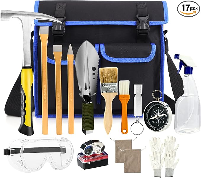 17PCS Geology Rock Pick Hammer Kit, 32oz Hammer & 3 PCS Digging Chisels Set by ARTKUNST