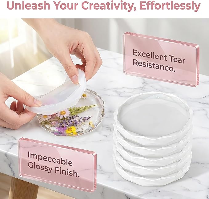 6-Pack Diamond Edge Resin Coaster Molds -5 inche Round Silicone Molds - Image 3