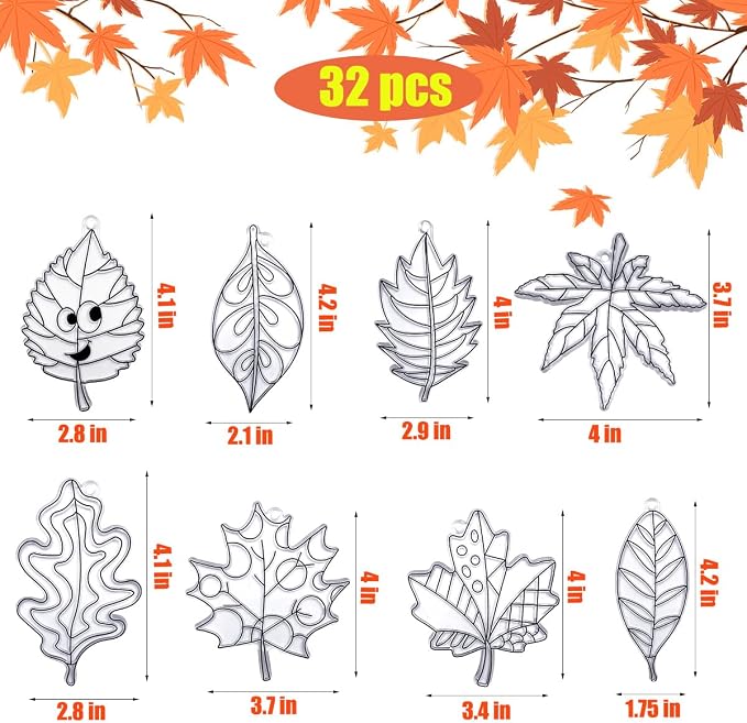 AUEKIV Suncatcher Kit 32 Sets Fall Leaf Suncatchers Window Art Paint Sun - Image 6